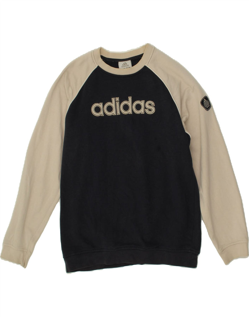 ADIDAS Boys Graphic Sweatshirt Jumper 13-14 Years Black Colourblock Cotton Vintage Adidas and Second-Hand Adidas from Messina Hembry 