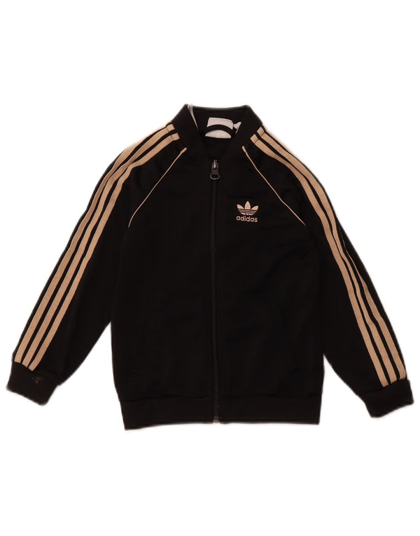 ADIDAS Boys Tracksuit Top Jacket 2-3 Years Black Polyester