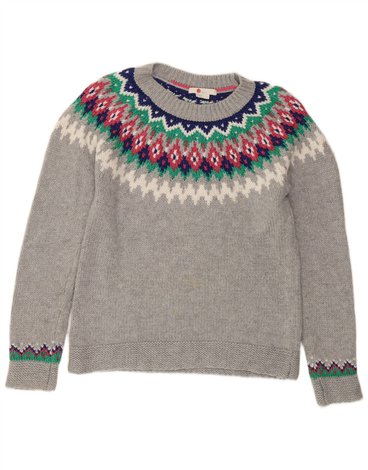 Boden Womens Crew Neck Jumper Sweater UK 10 Small Grey Fair Isle Polyamide