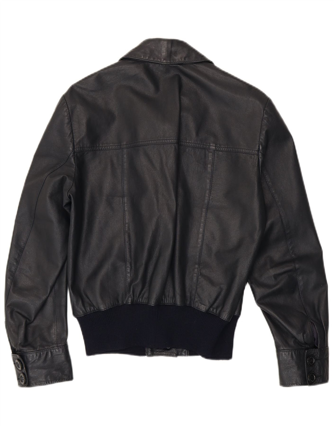 Vintage Womens Bomber Leather Jacket UK 14 Medium Navy Blue Leather