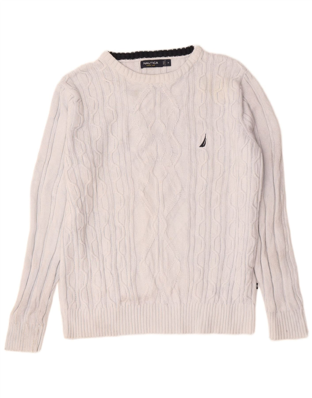 Nautica Mens Boat Neck Jumper Sweater Medium White Cotton