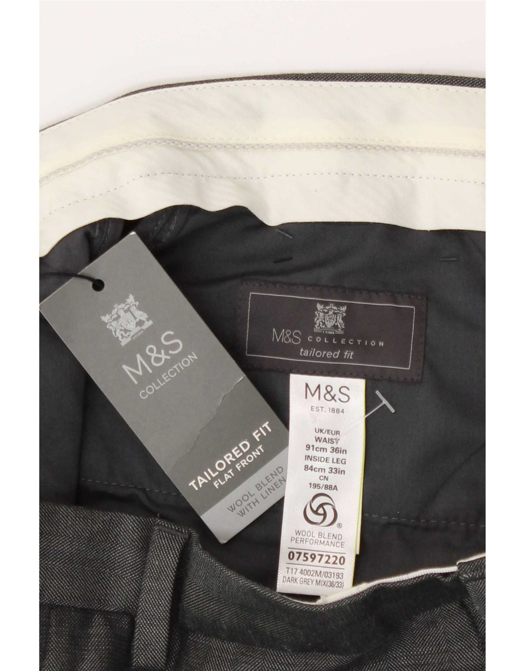 Marks & Spencer Mens Tailored Fit Straight Suit Trousers W36 L33 Grey