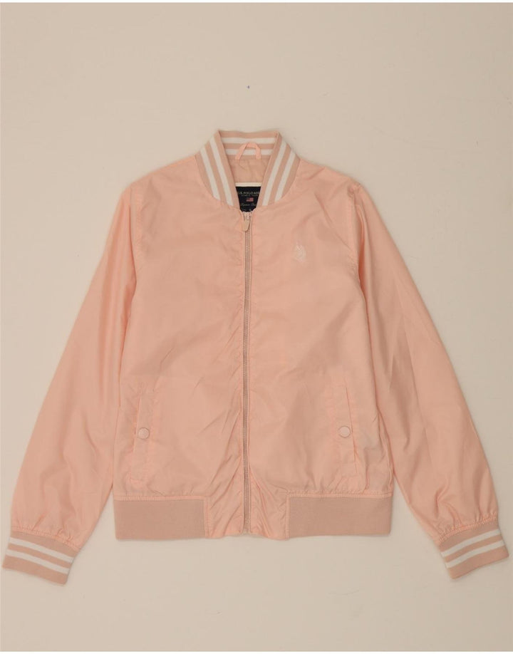 US POLO ASSN Womens Bomber Jacket UK 10 Small Pink Polyester