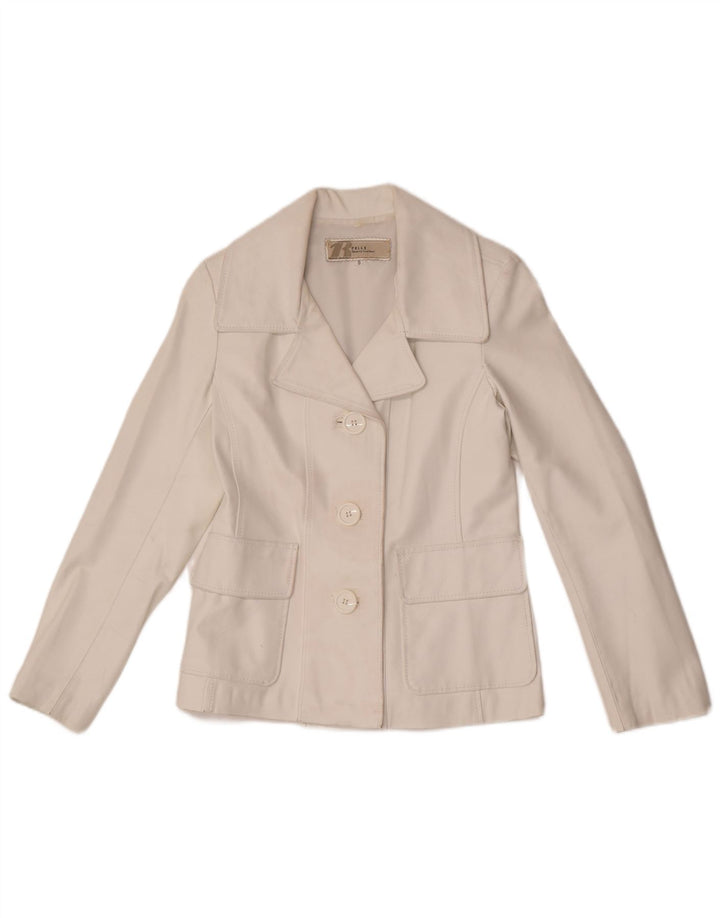Vintage Womens 3 Button Leather Blazer Jacket UK 10 Small White