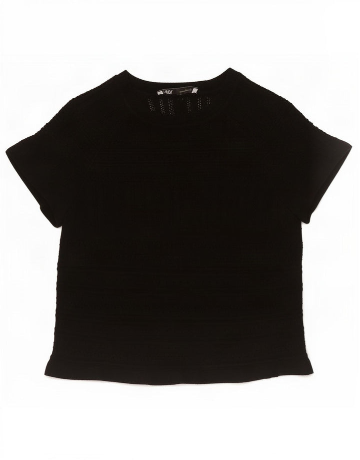 Zara Womens Crop Knit Blouse Top UK 12 Medium Black