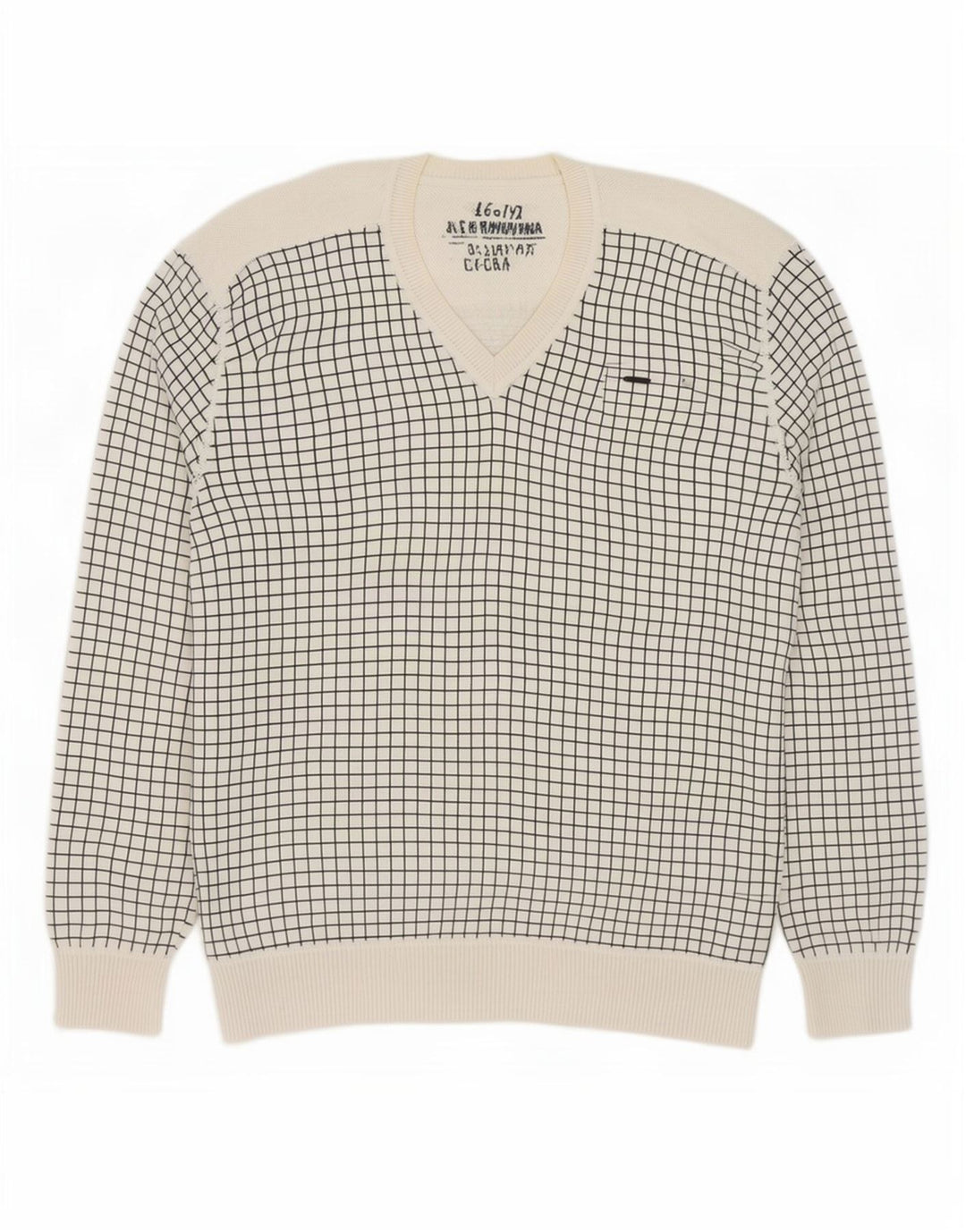 Jack & Jones Mens V-Neck Jumper Sweater XL White Check Cotton