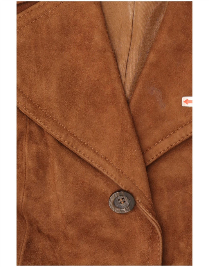 Vintage Womens 3 Button Suede Blazer Jacket IT 46 Large Brown Leather