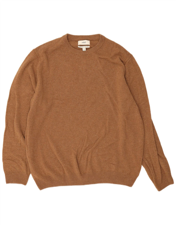 Marks & Spencer Mens Crew Neck Jumper Sweater 2XL Brown Lambswool