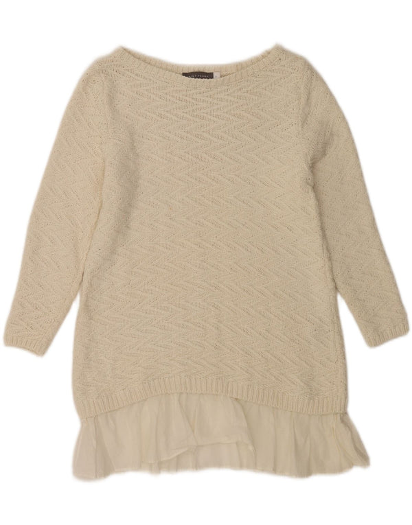 MINT VELVET Womens Longline Boat Neck Jumper Sweater UK 8 Small Off White