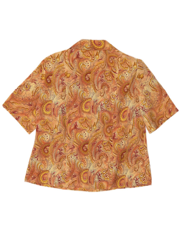 Vintage Womens Short Sleeve Shirt Blouse UK 14 Medium Beige Paisley Retro