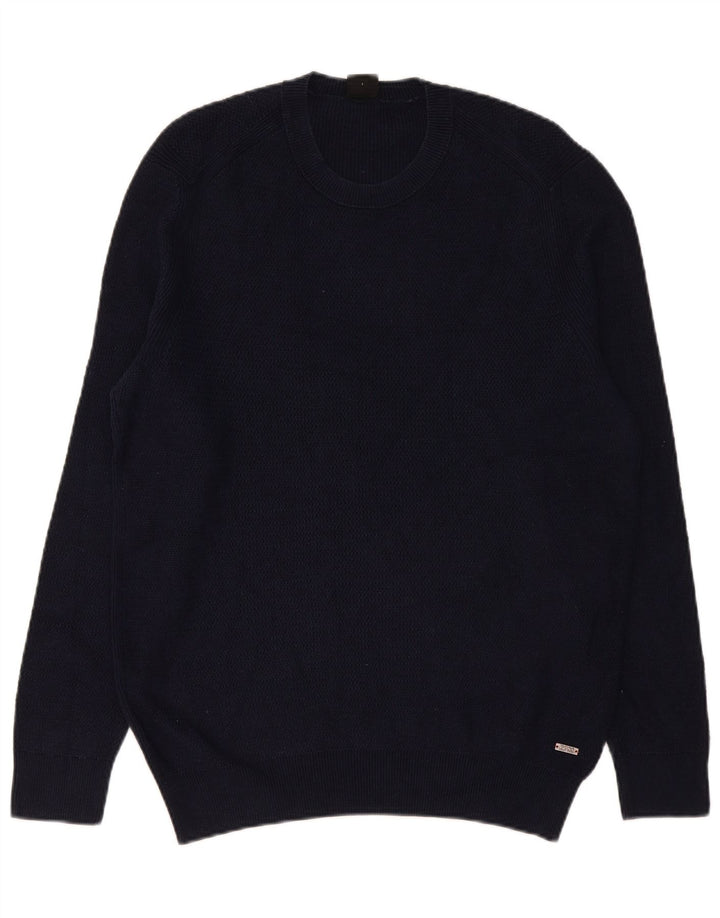 Hugo Boss Mens Crew Neck Jumper Sweater Large Navy Blue Cotton
