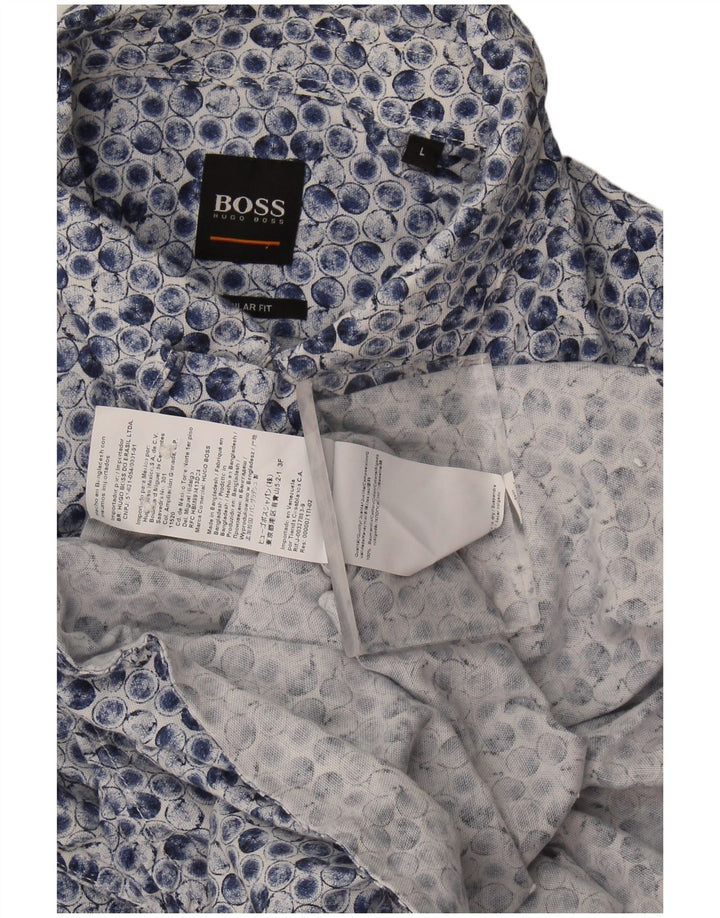 Hugo Boss Mens Regular Fit Shirt Large Blue Geometric