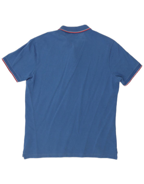 Diesel Mens Polo Shirt XL Blue Striped Cotton