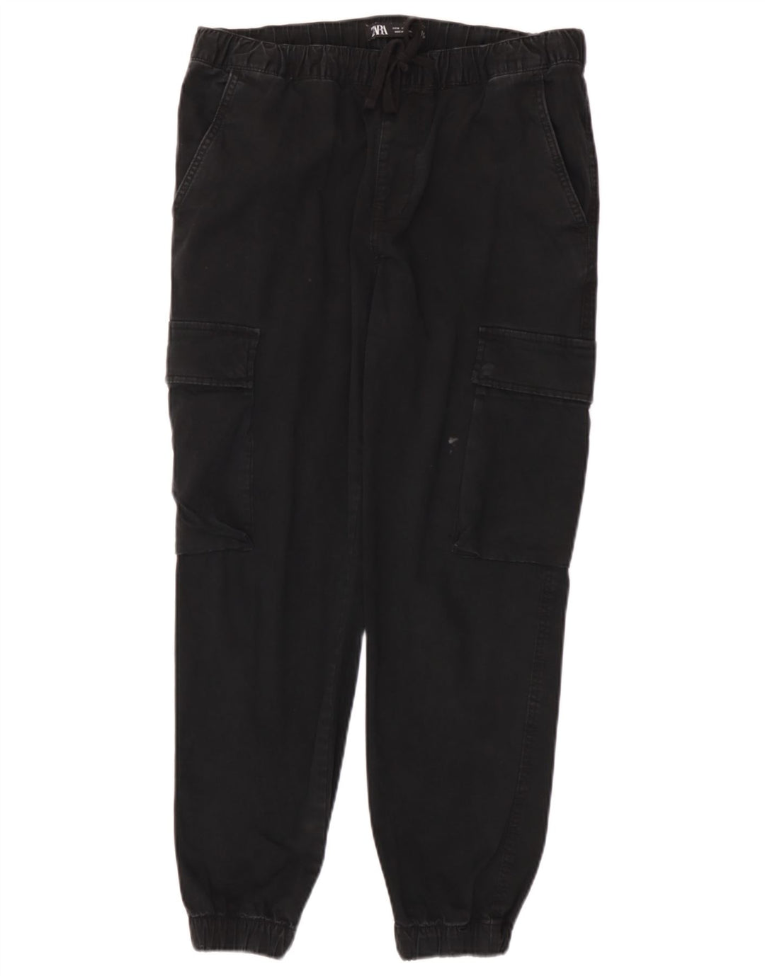 Zara Mens Joggers Cargo Trousers Medium W31 L26 Black Cotton