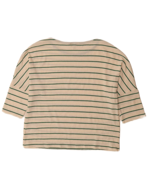 Phase Eight Womens Top 3/4 Sleeve UK 12 Medium White Striped Cotton