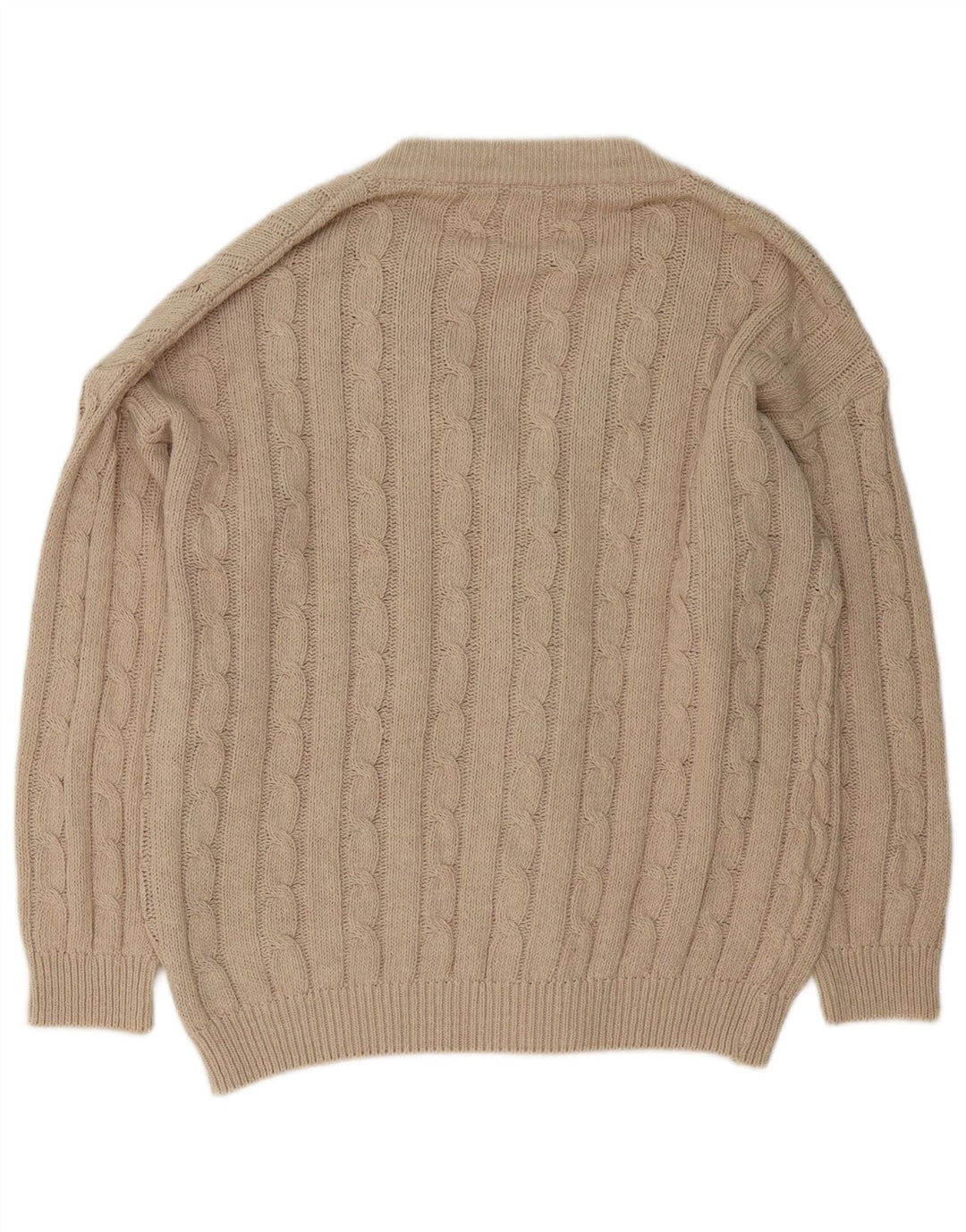 VINTAGE Mens Cardigan Sweater Large Beige Cotton