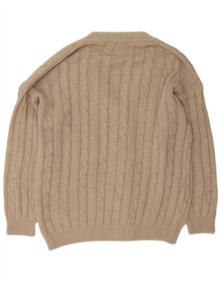VINTAGE Mens Cardigan Sweater Large Beige Cotton