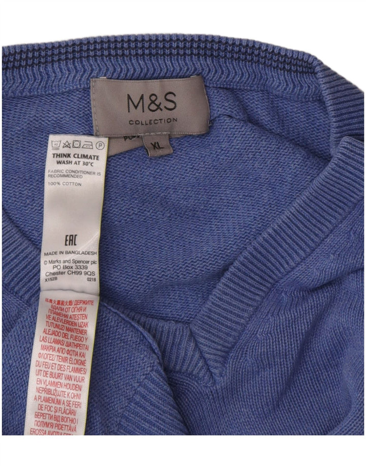 Marks & Spencer Mens V-Neck Jumper Sweater XL Blue Cotton
