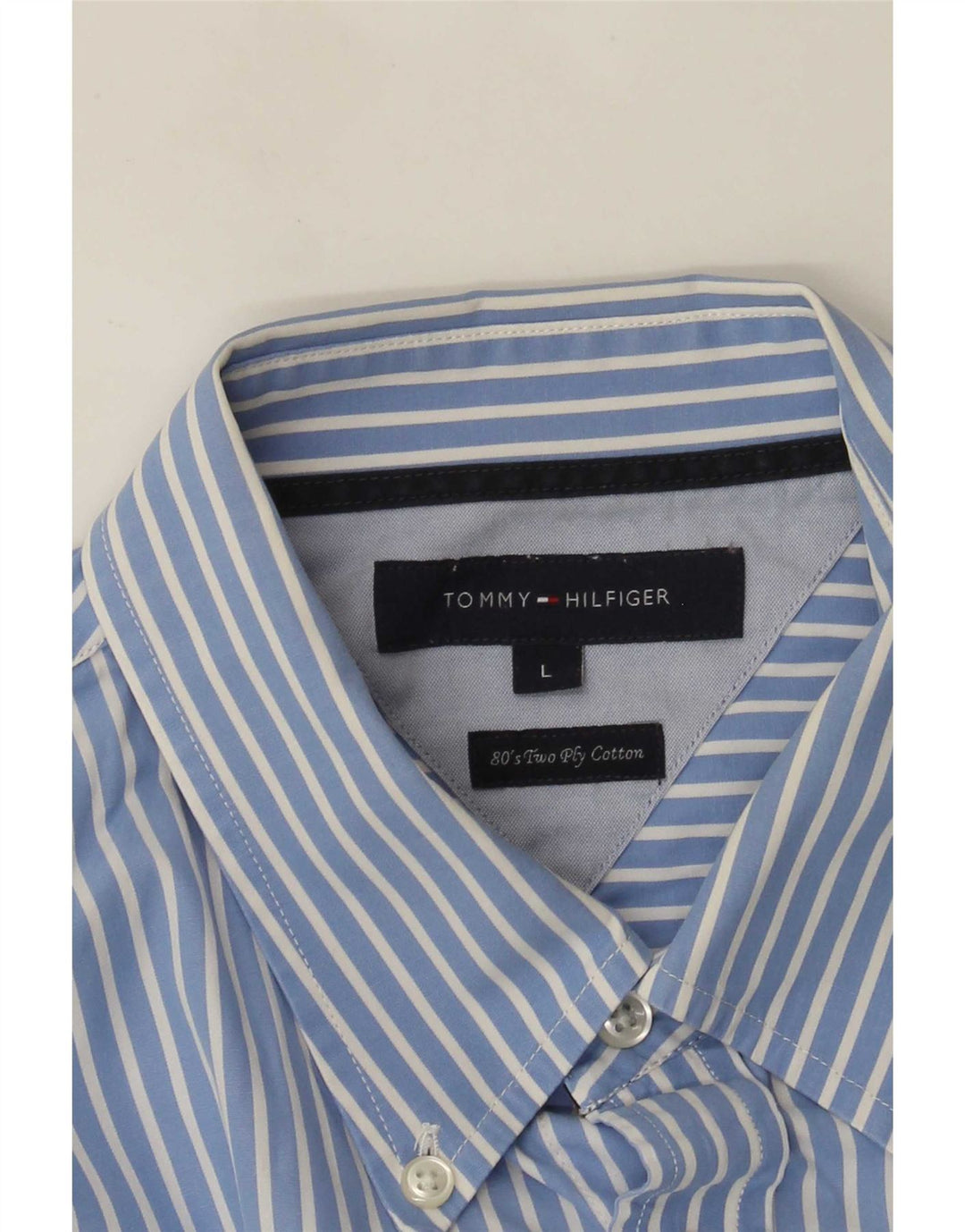 Tommy Hilfiger Mens Shirt Large Blue Pinstripe Cotton