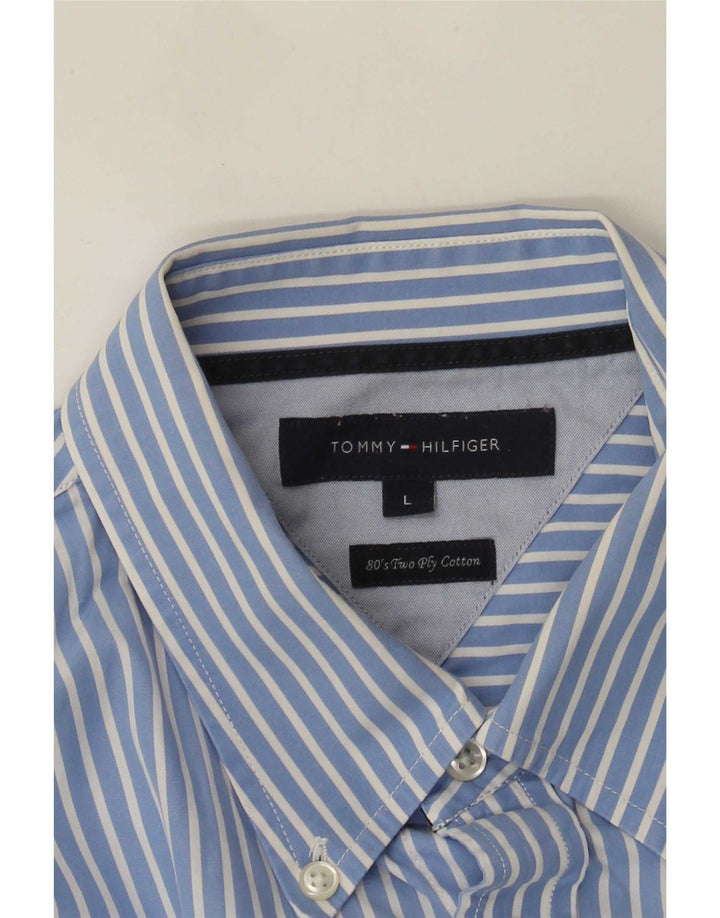 Tommy Hilfiger Mens Shirt Large Blue Pinstripe Cotton