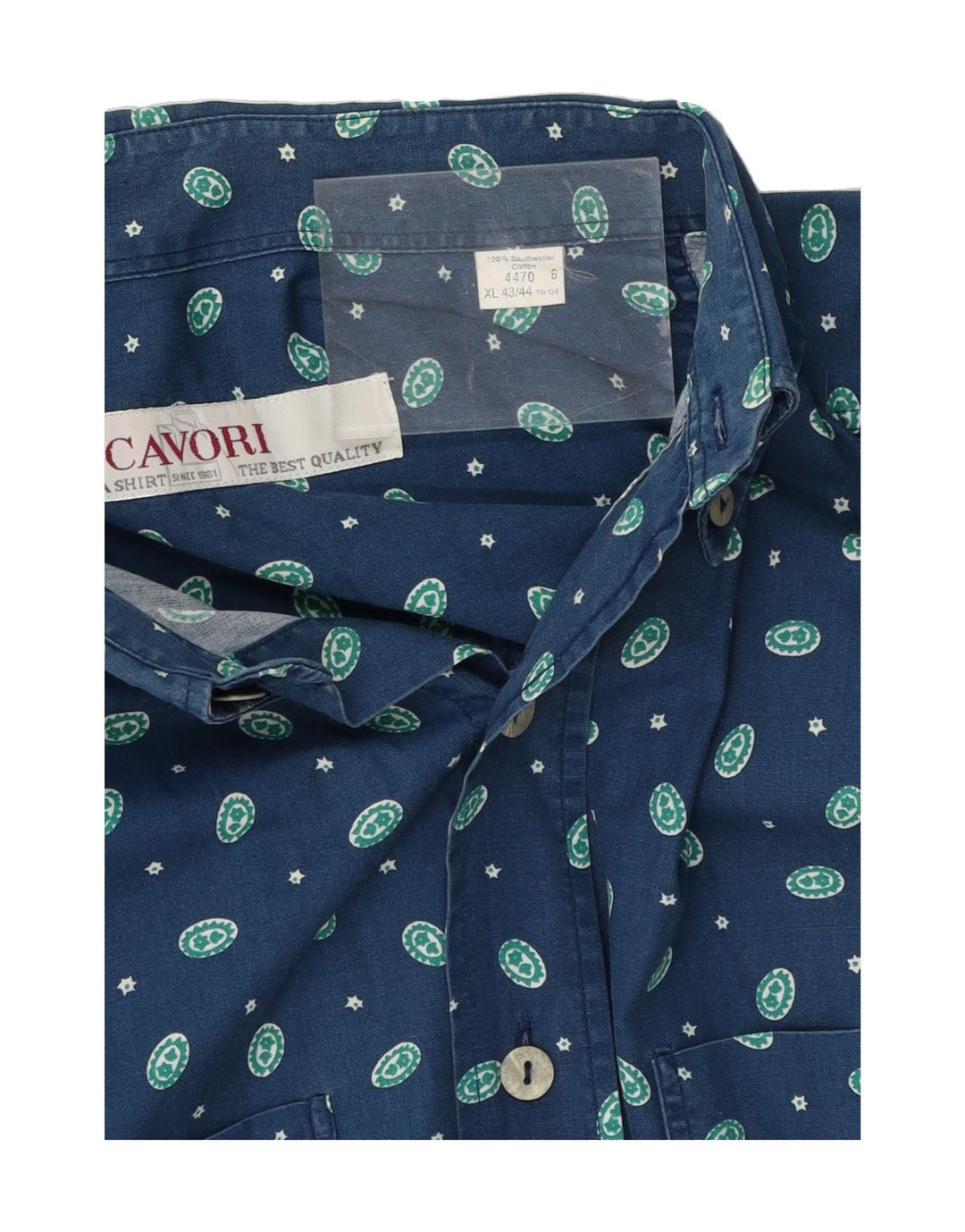 CAVORI Mens Abstract Pattern Shirt Size 43/44 XL Navy Blue Cotton Vintage Cavori and Second-Hand Cavori from Messina Hembry 