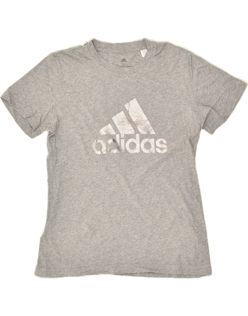 ADIDAS Womens Graphic T-Shirt Top UK 12/14 Medium Grey Cotton | Vintage Adidas | Thrift | Second-Hand Adidas | Used Clothing | Messina Hembry 