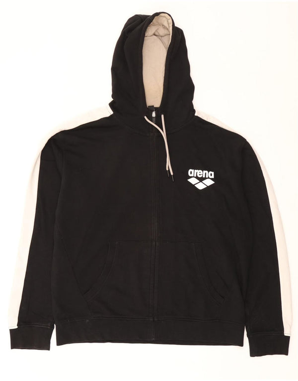 Arena Mens Graphic Zip Hoodie Sweater 2XL Black Colourblock Cotton