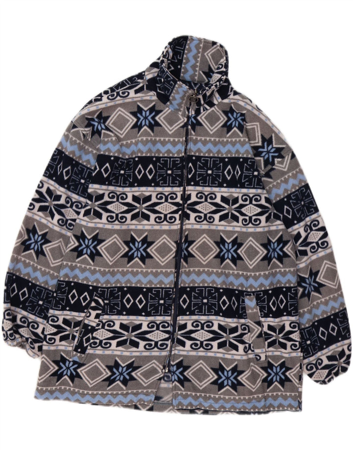 VINTAGE Mens Fleece Jacket UK 40 Large Grey Fair Isle