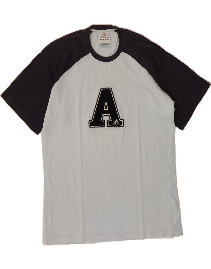 ADIDAS Mens Graphic T-Shirt Top Small Blue Colourblock Vintage Adidas and Second-Hand Adidas from Messina Hembry 