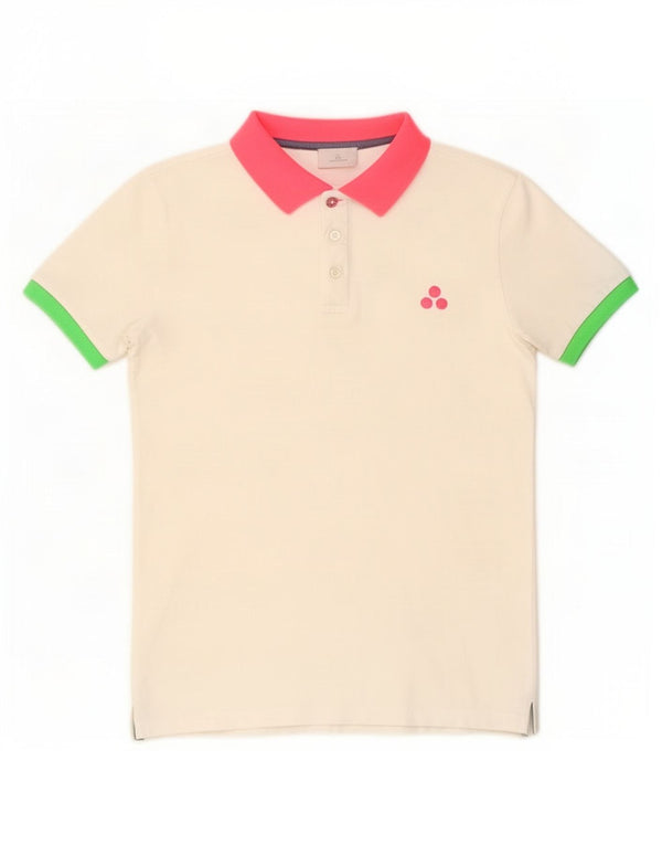PEUTEREY Girls Polo Shirt 11-12 Years White Colourblock Cotton