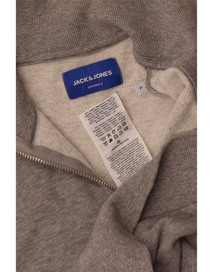Jack & Jones Mens Graphic Zip Neck Sweatshirt Jumper Large Grey Flecked