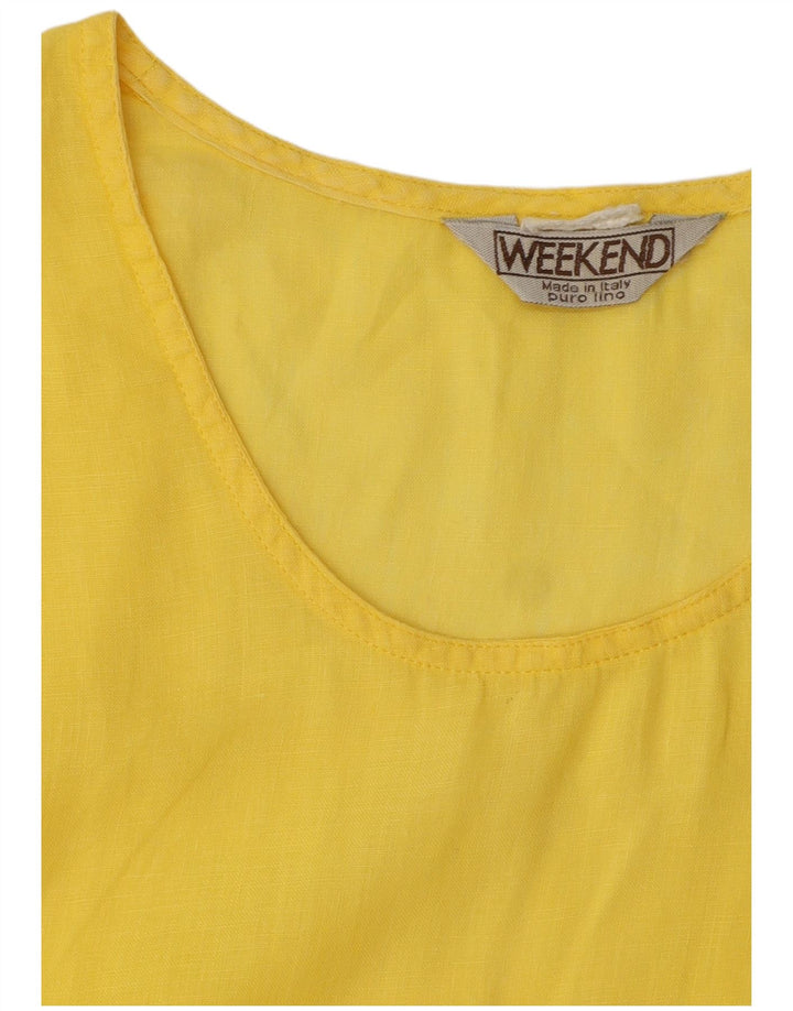 VINTAGE Womens Sleeveless Blouse Top UK 18 XL Yellow Linen