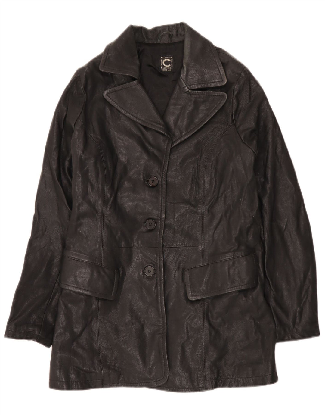 Vintage Womens Leather Coat IT 42 Medium Black