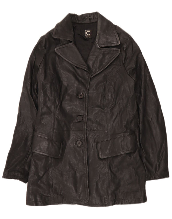 Vintage Womens Leather Coat IT 42 Medium Black