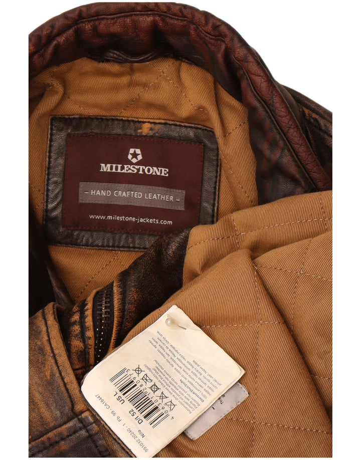 Milestone Mens Leather Jacket UK 40 Large Brown Lambskin