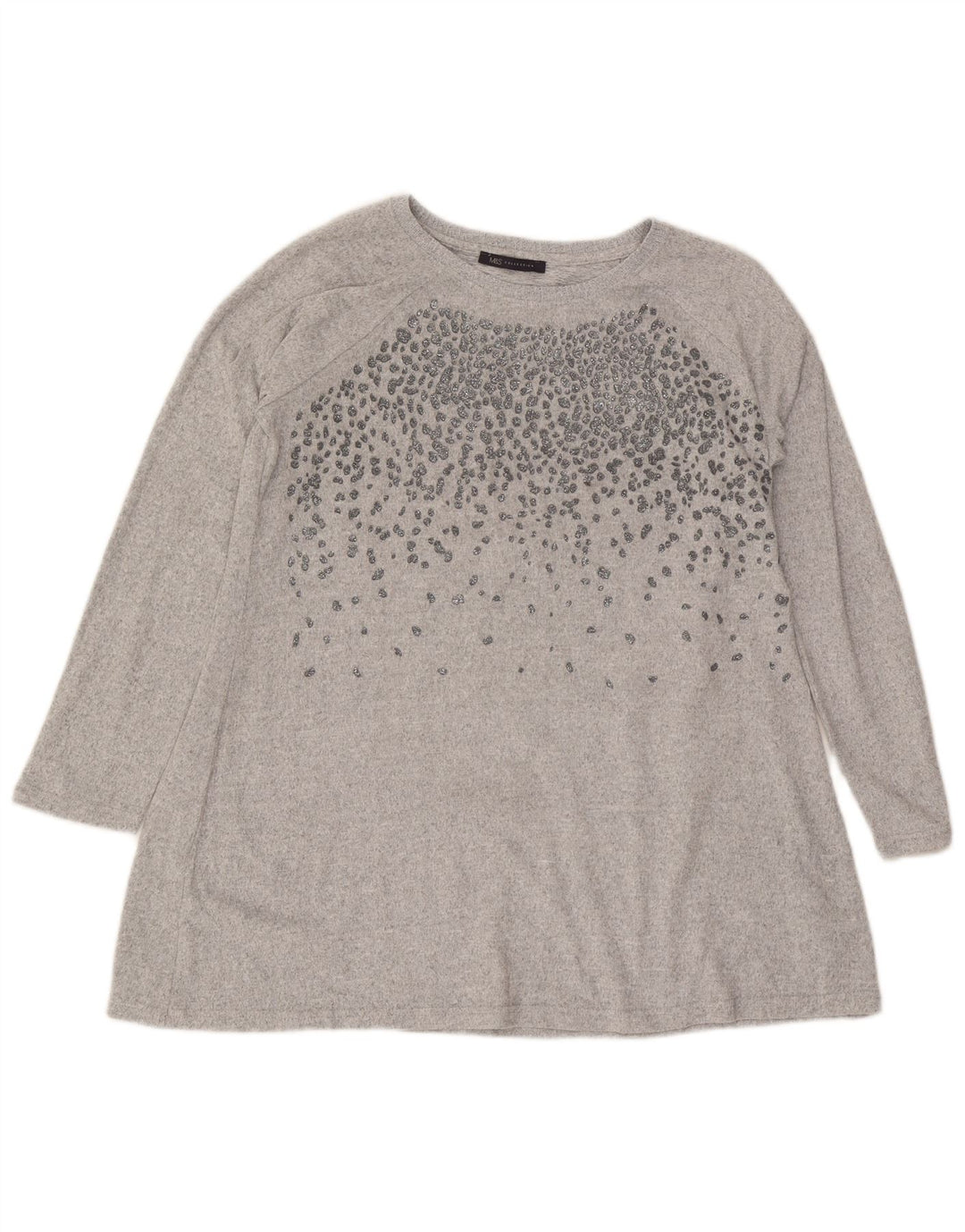 Marks & Spencer Womens Long Sleeve Tunic Top UK 16 Large Grey Polyester