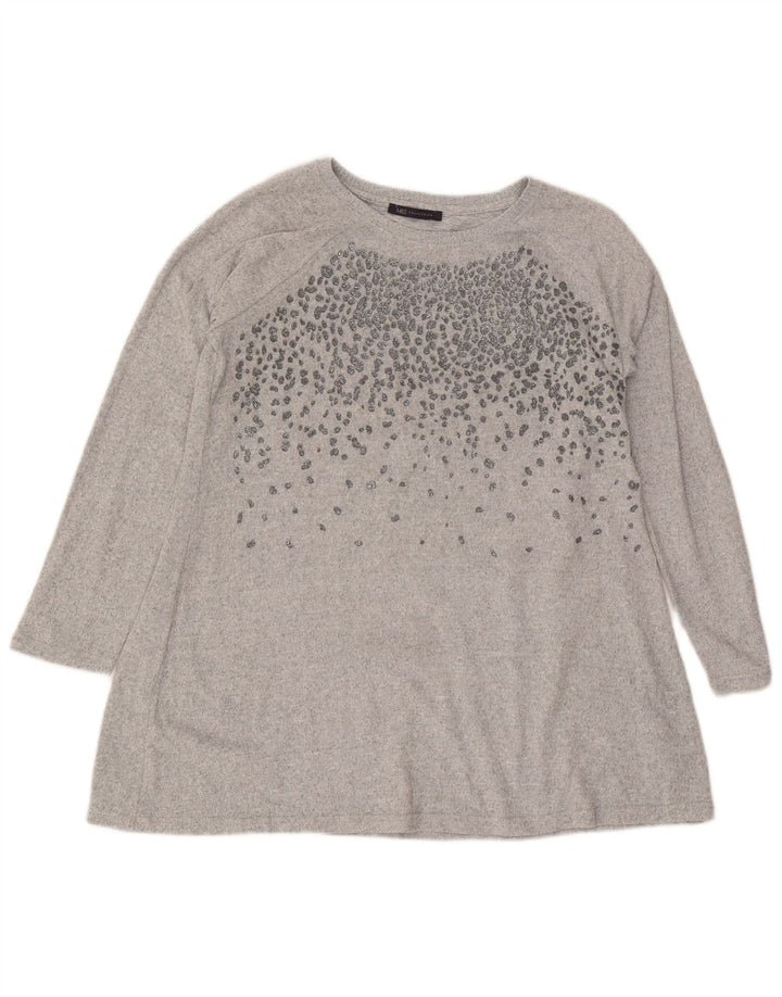 Marks & Spencer Womens Long Sleeve Tunic Top UK 16 Large Grey Polyester