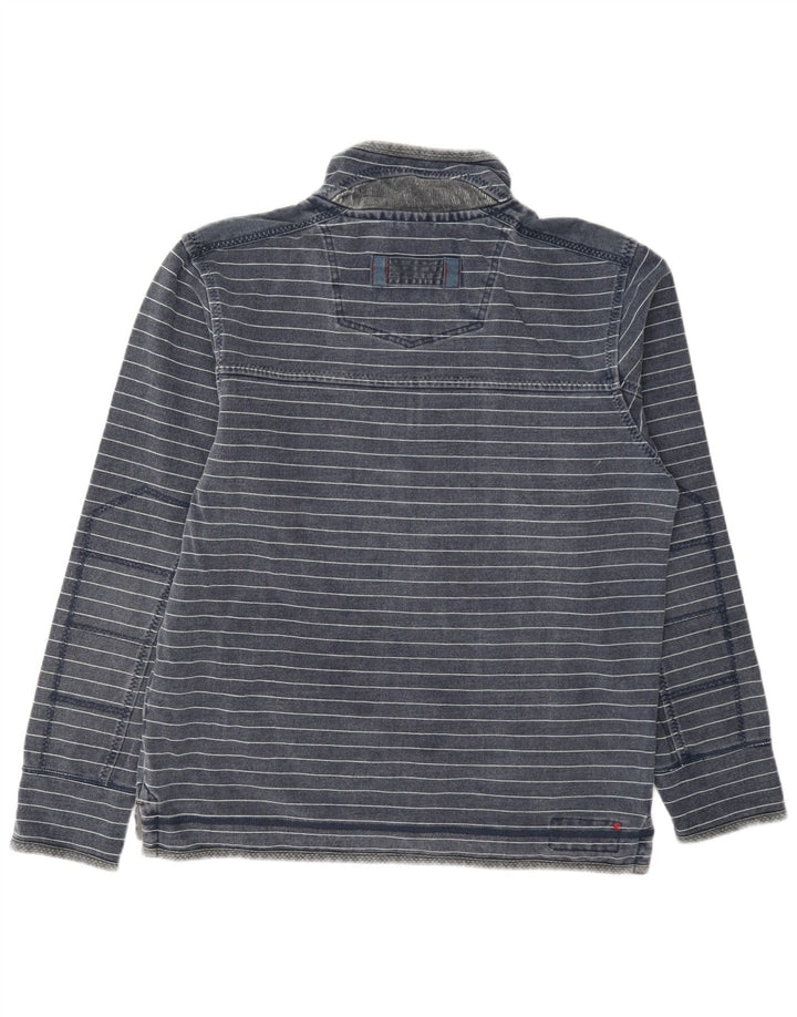 Fat Face Mens Zip Neck Sweatshirt Jumper Medium Navy Blue Striped Cotton