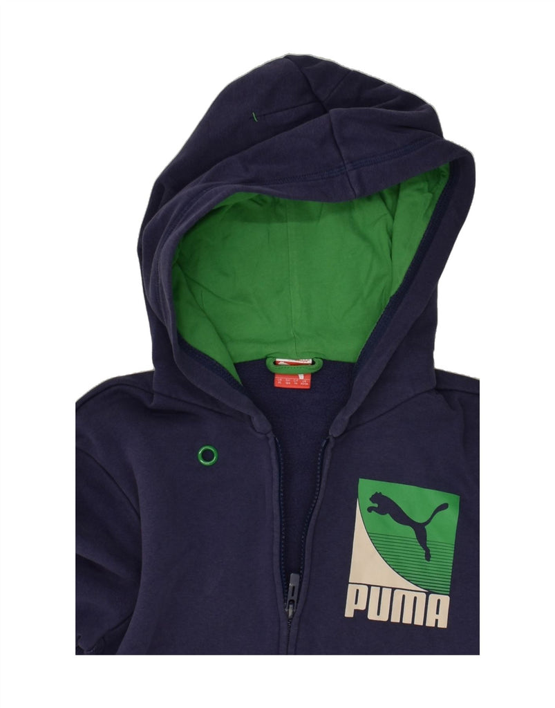 PUMA Boys Graphic Zip Hoodie Sweater 13-14 Years XL Navy Blue Cotton | Vintage Puma | Thrift | Second-Hand Puma | Used Clothing | Messina Hembry 