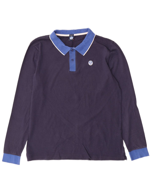 North Sails Mens Long Sleeve Slim Fit Polo Shirt XL Navy Blue Colourblock