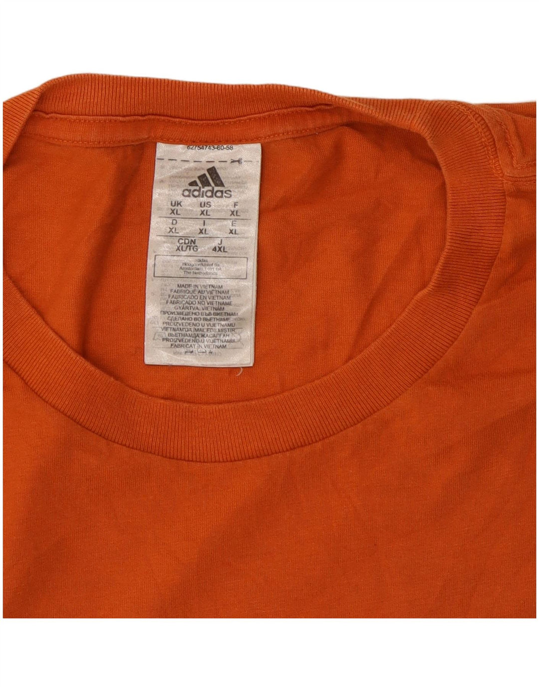 Adidas Mens T-Shirt Top XL Orange Cotton