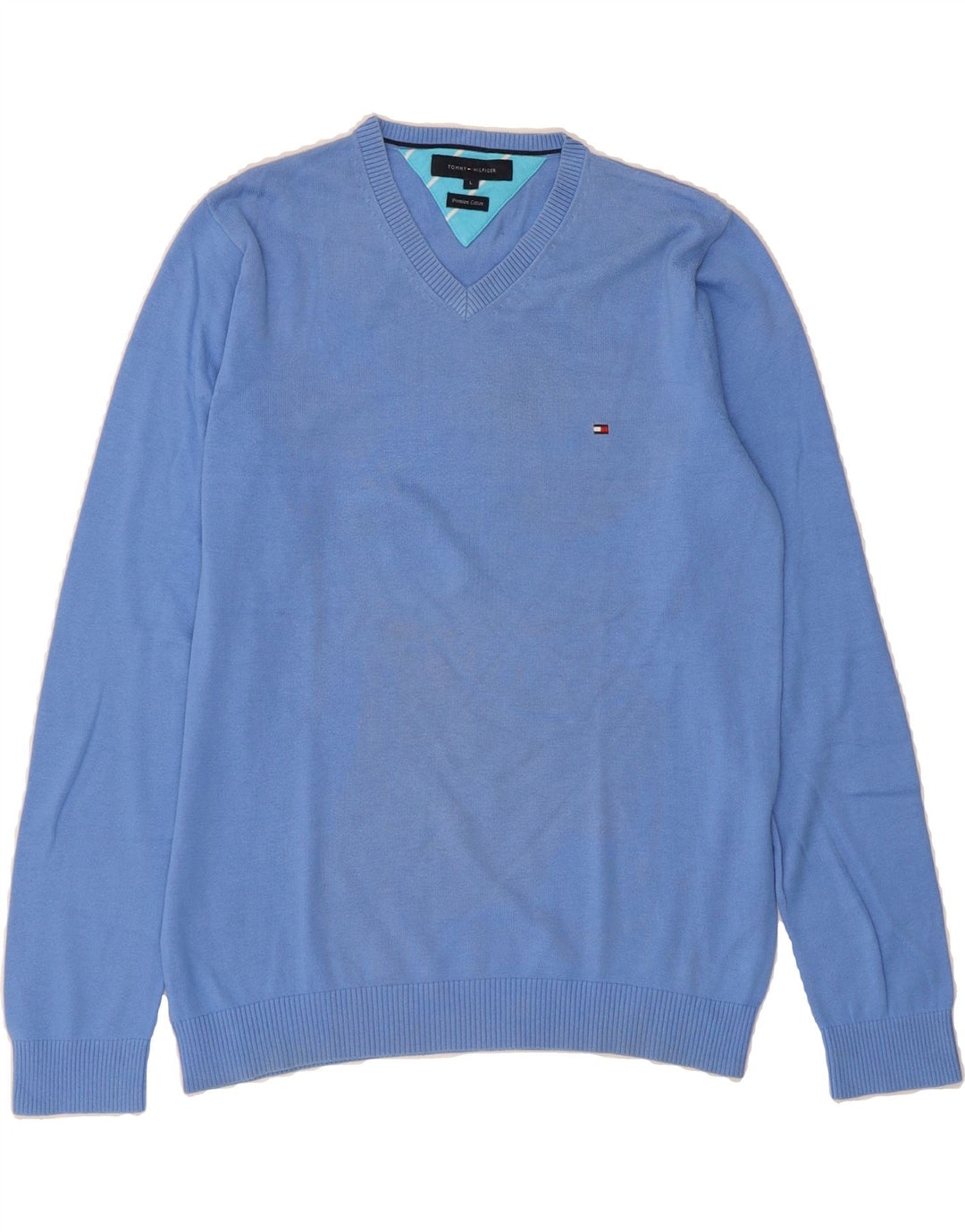 TOMMY HILFIGER Mens V-Neck Jumper Sweater Large Blue Cotton Vintage Tommy Hilfiger and Second-Hand Tommy Hilfiger from Messina Hembry 