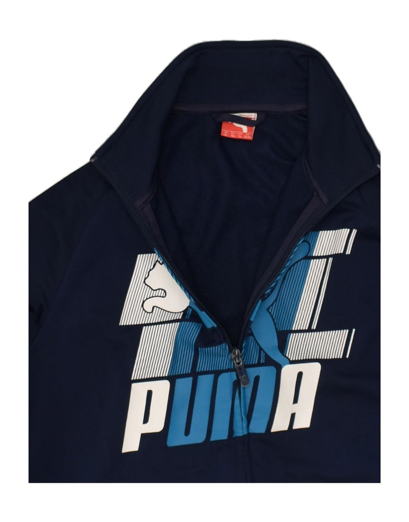 PUMA Boys Graphic Tracksuit Top Jacket 13-14 Years  Navy Blue Colourblock | Vintage Puma | Thrift | Second-Hand Puma | Used Clothing | Messina Hembry 