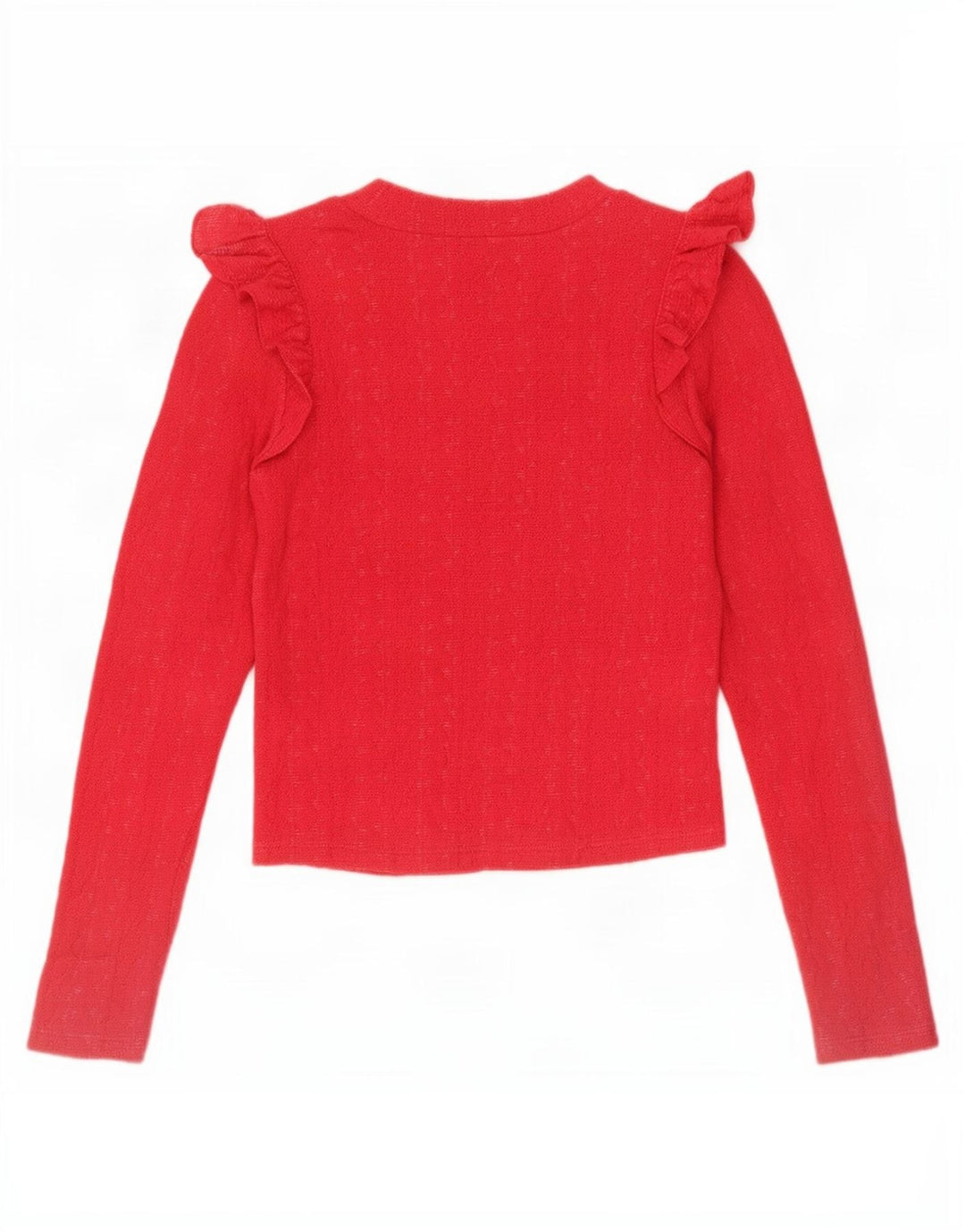 Zara Womens Crop Ruffle Front Top Long Sleeve UK 8 Small Red
