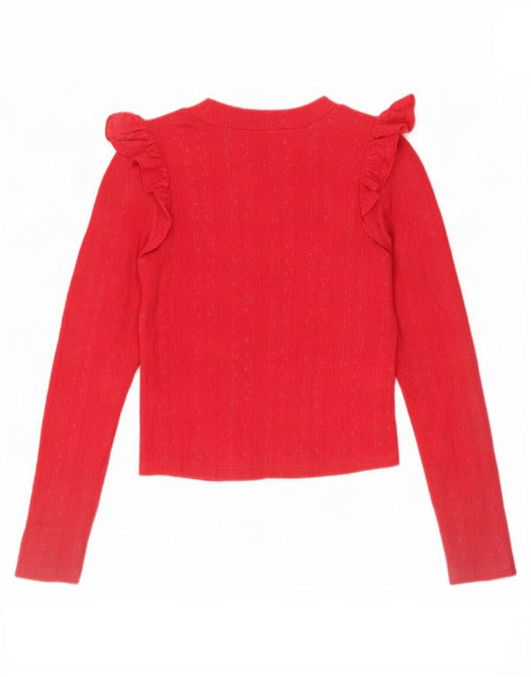 Zara Womens Crop Ruffle Front Top Long Sleeve UK 8 Small Red