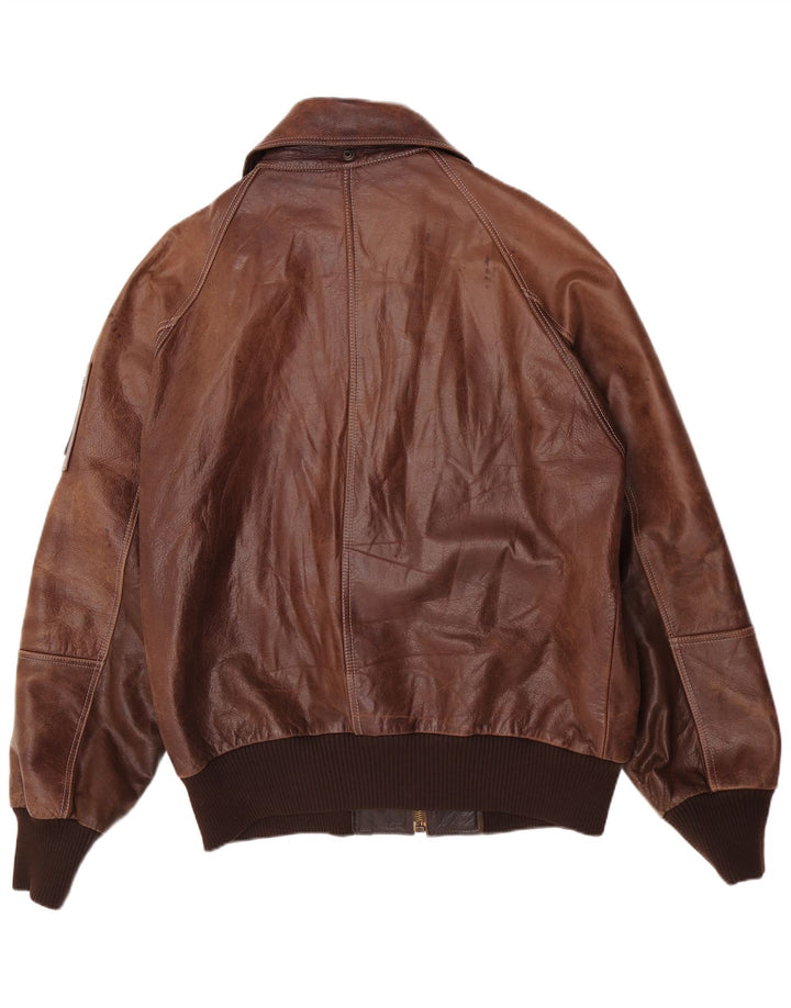 Vintage Mens Leather Bomber Jacket IT 52 2XL Brown
