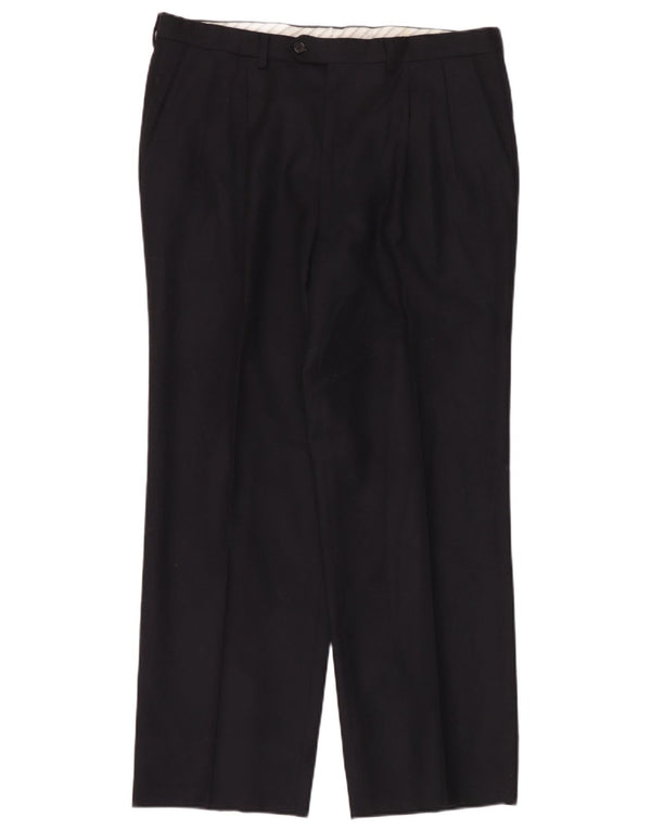 Vintage Mens Pegged Suit Trousers W36 L30 Navy Blue Virgin Wool