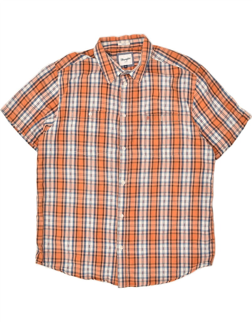 WRANGLER Mens Casual Short Sleeve Shirt 2XL Orange Check Cotton | Vintage Wrangler | Thrift | Second-Hand Wrangler | Used Clothing | Messina Hembry 