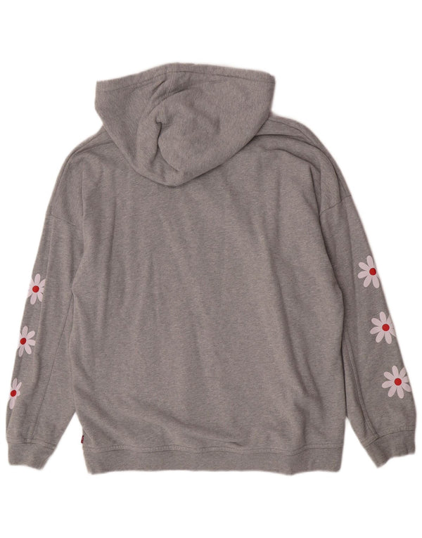Levi's Mens Graphic Hoodie Jumper Large Grey Floral Cotton
