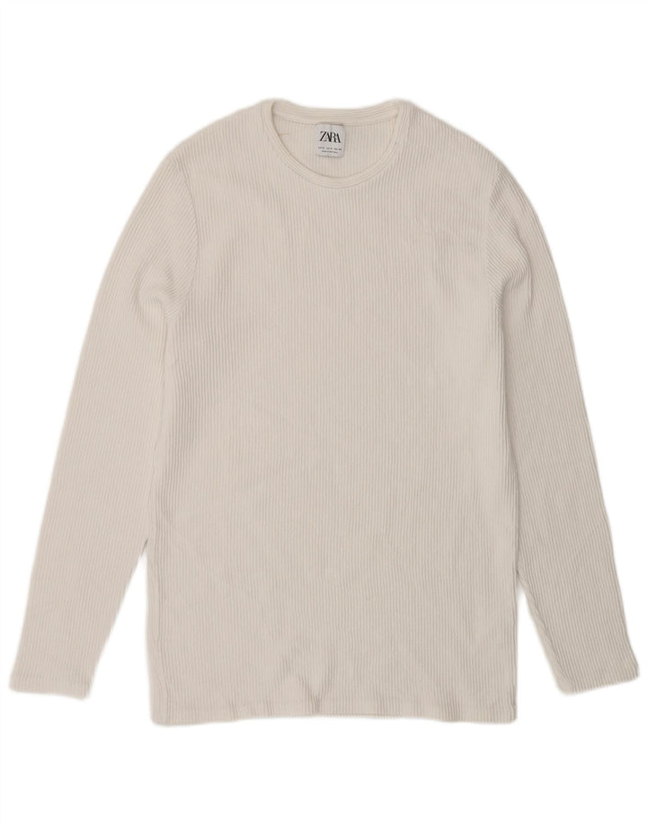 Zara Mens Top Long Sleeve Medium White Cotton